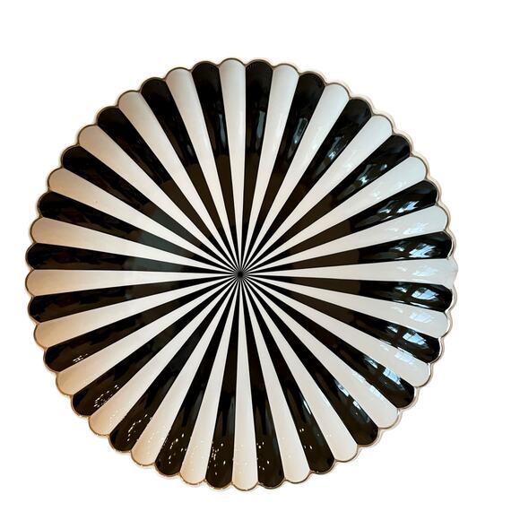 Monterey Bay Porcelain Serving Platter 12.5in Round Black White Striped NEW - Picture 1 of 14
